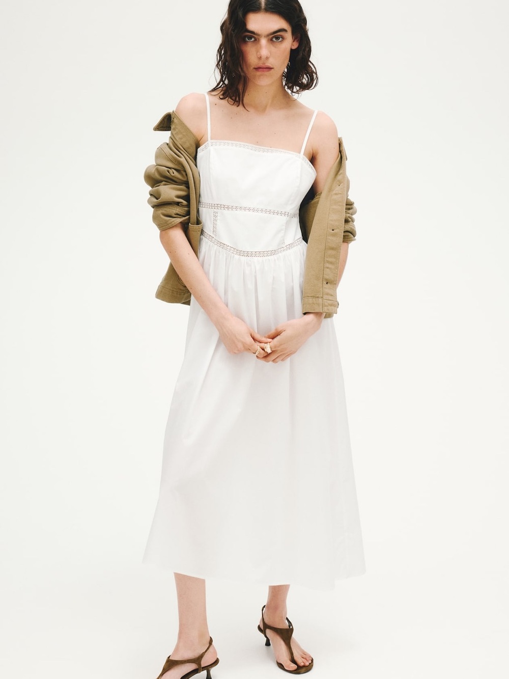 H&M Cotton Dress with Tie-Top Shoulders